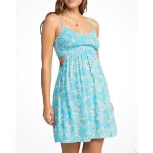 Roxy Hot Tropics Mini Dress in Maui Blue Cut-Out Sides, Adjustable Straps -S/XS